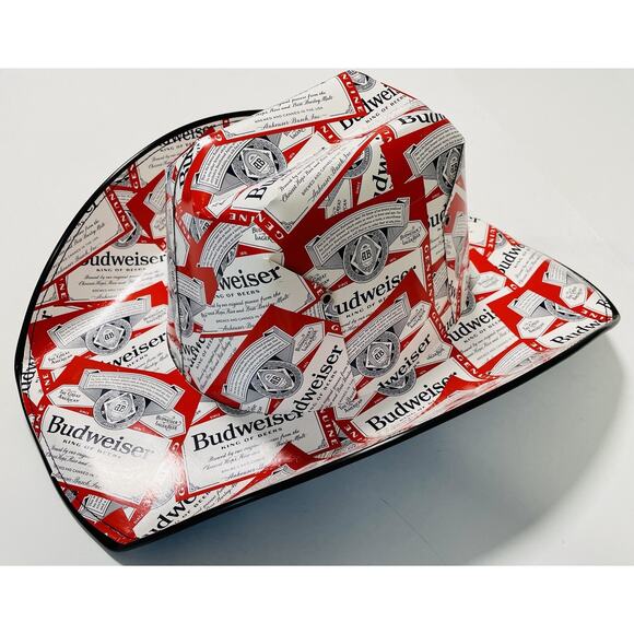 Budweiser Bud Cowboy Cowgirl Cardboard Beer Box Hat Patriotic Novelty USA Stars - Picture 1 of 3